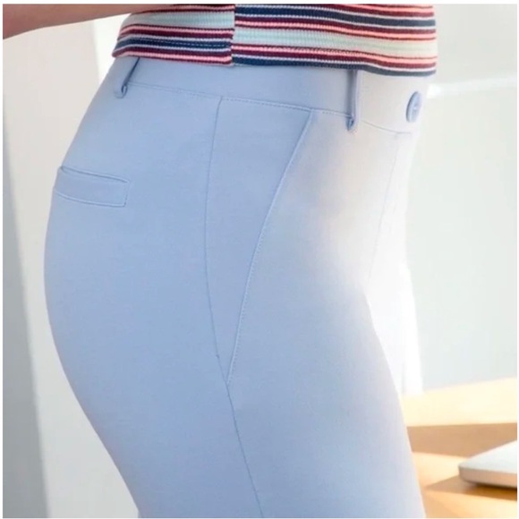 Betabrand Straight Leg Pull-On Yoga Dress Pants in Baby Blue - Picture 3 of 9